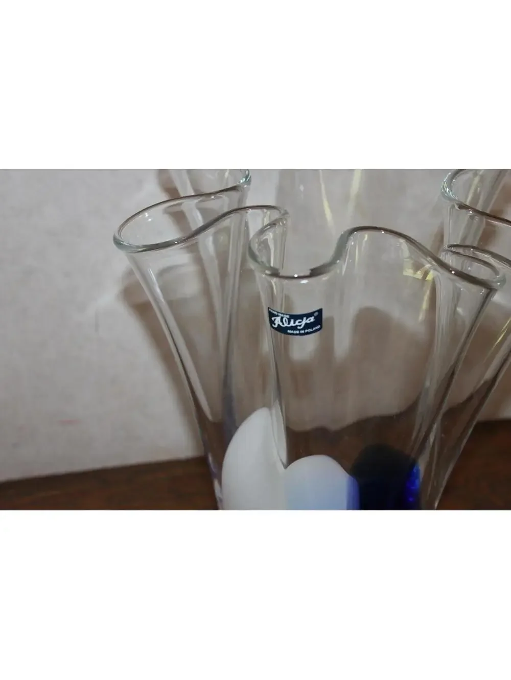 Alicja Glass Blue Clear and White Handkerchief Large Vase